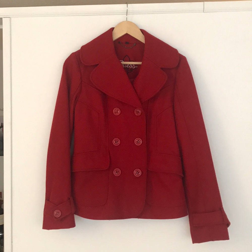 Red Guess Pea Coat